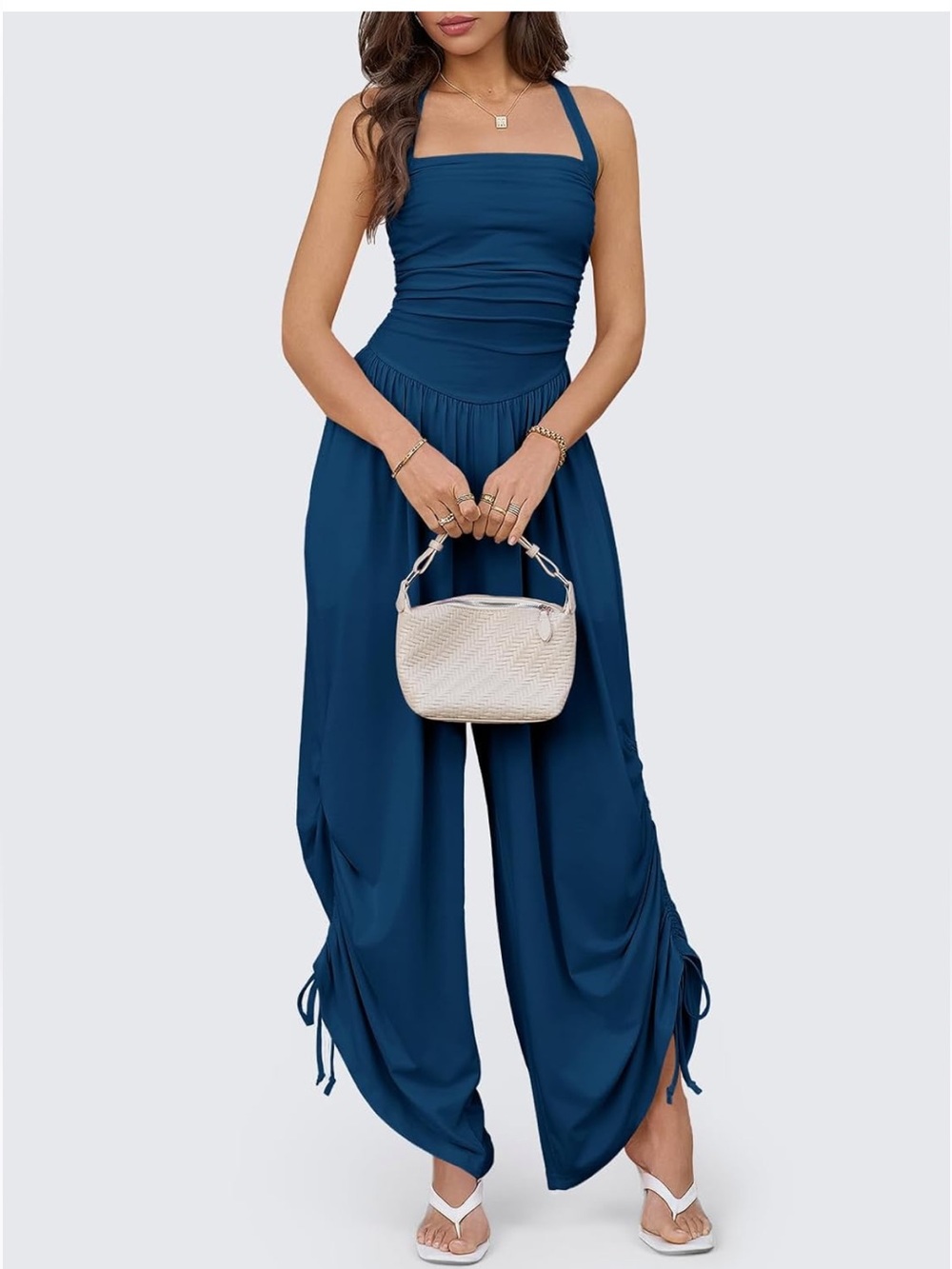 Sleeveless Navy Harem Jumpsuit with Side Ties